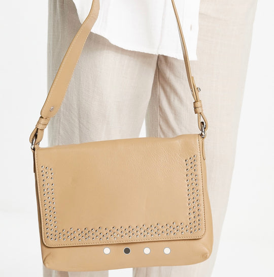 Urbancode leather stud detail shoulder bag in brown