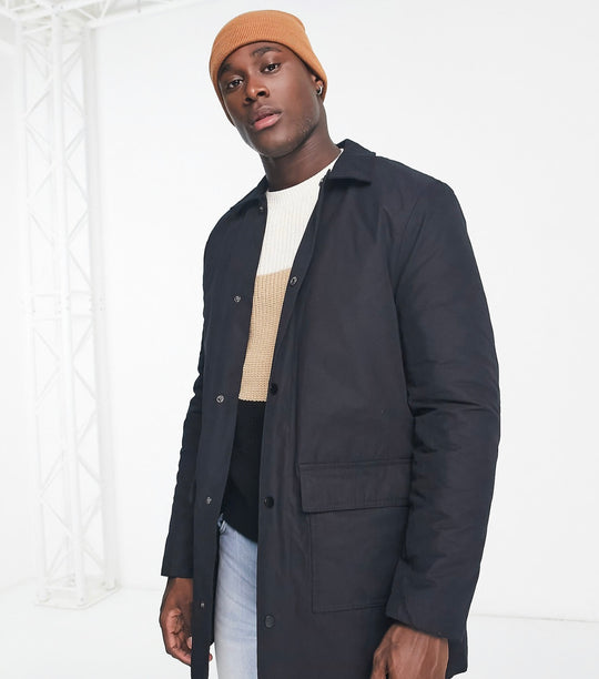 ASOS DESIGN padded trench coat with quilted lining in black