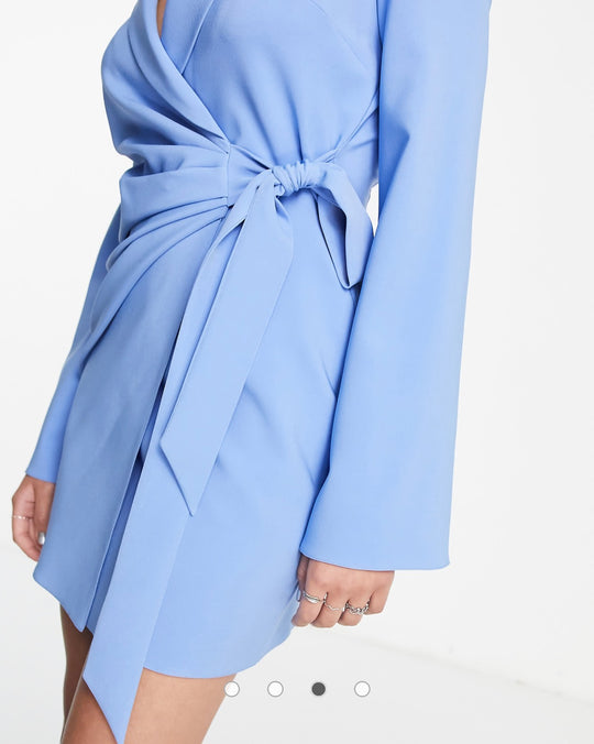 ASOS DESIGN wrap front mini tux dress in blue