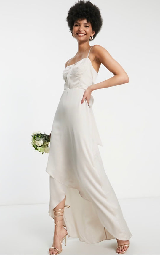 TFNC Tall Bridesmaid satin cami dress in mink