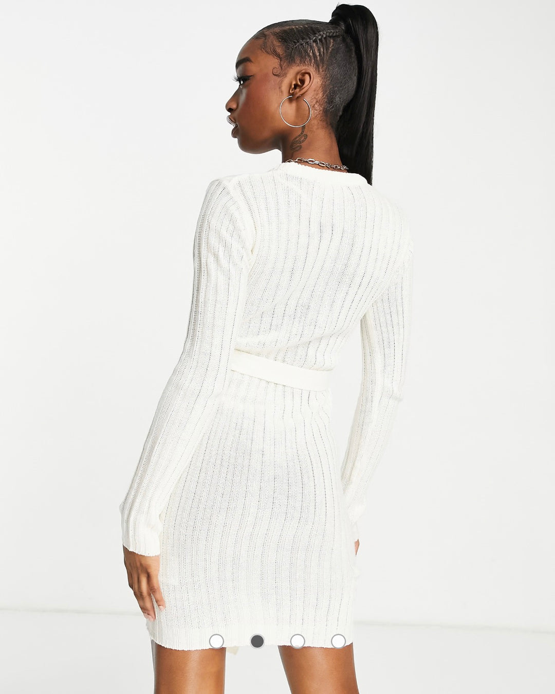 Brave Soul edison waist tie knitted dress in cream