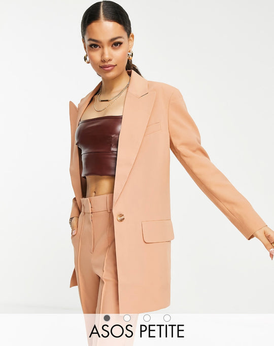 ASOS DESIGN Petite long line perfect blazer in blush