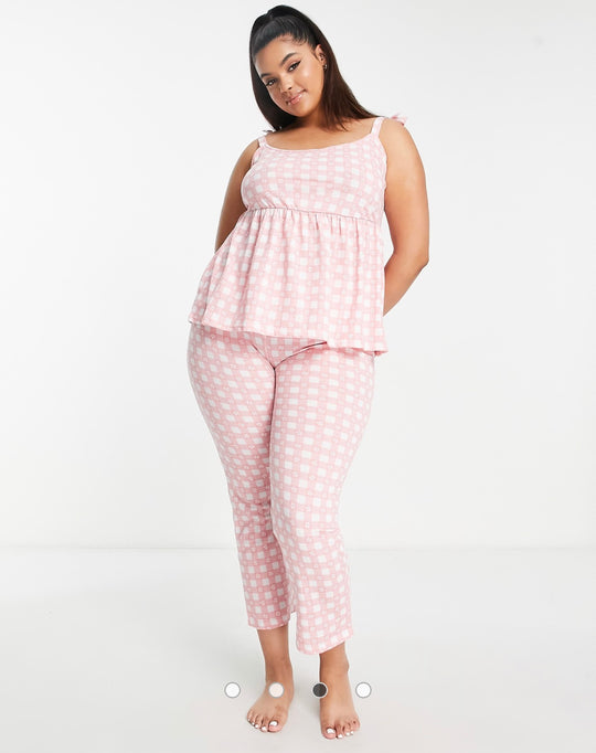 Pretty Secrets 2 pack cami top and pants pyjama set in pink and white check
