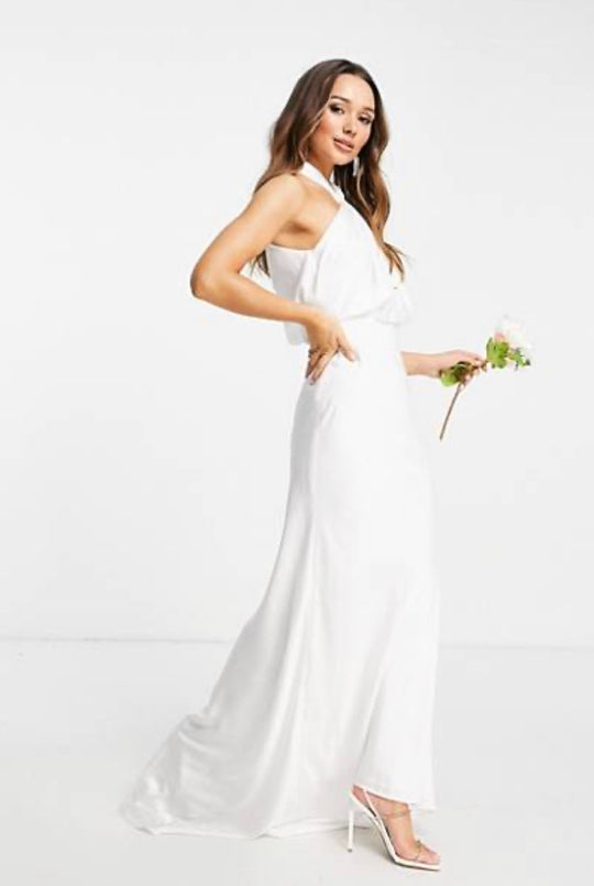 ASOS EDITION Valentina ruched halter neck maxi in ivory