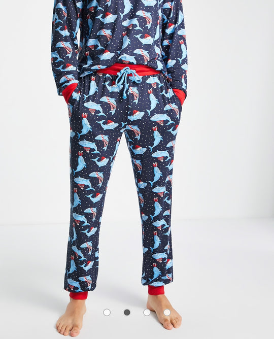 Chelsea Peers Christmas pyjama set in navy whale print