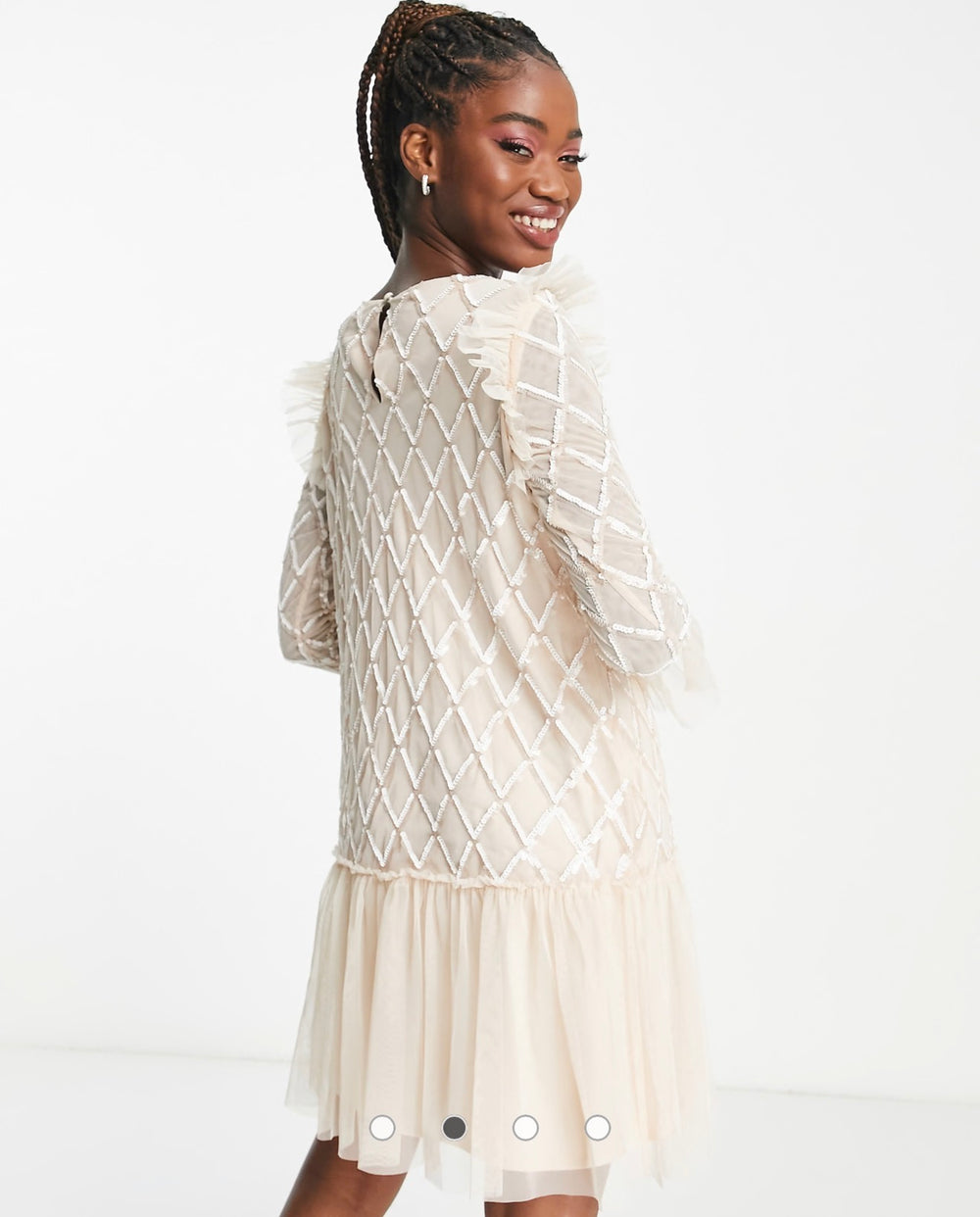 Little Mistress embellished diamond tulle mini dress in cream