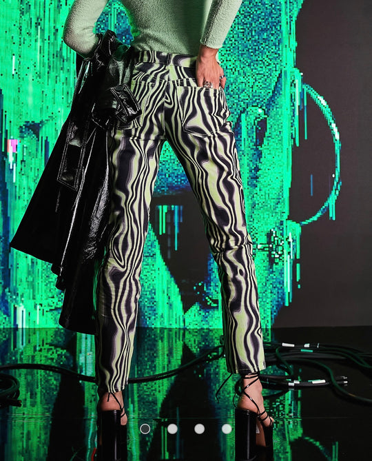 ASOS DESIGN mid rise '90's' straight leg jean in green swirl print