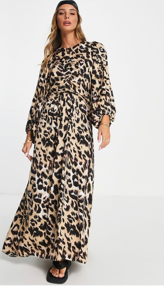InWear Alline ruched midi dress in leopard print
