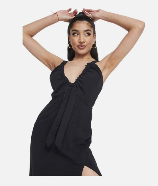 Abercrombie & Fitch cinch neck slip midi dress in black