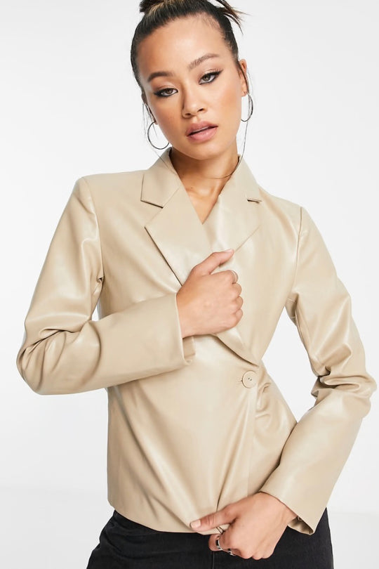 Reclaimed Vintage inspired leather look blazer with fitted waist