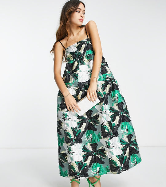 ASOS EDITION tiered cami midi dress in abstract floral jacquard