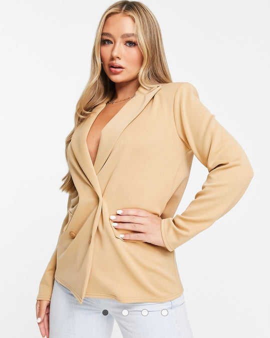 ASOS DESIGN structured jersey double breasted in camel