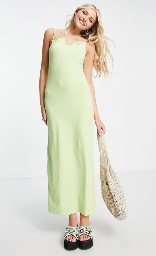 Weekday Nina halter midi dress in lime green