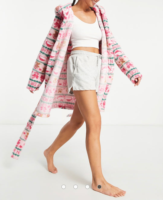 ASOS DESIGN Christmas fairisle borg mini robe in pink