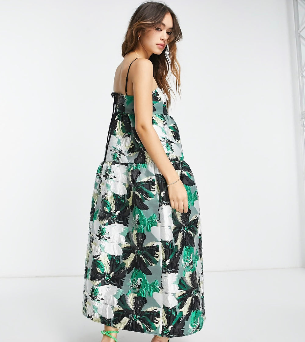 ASOS EDITION tiered cami midi dress in abstract floral jacquard