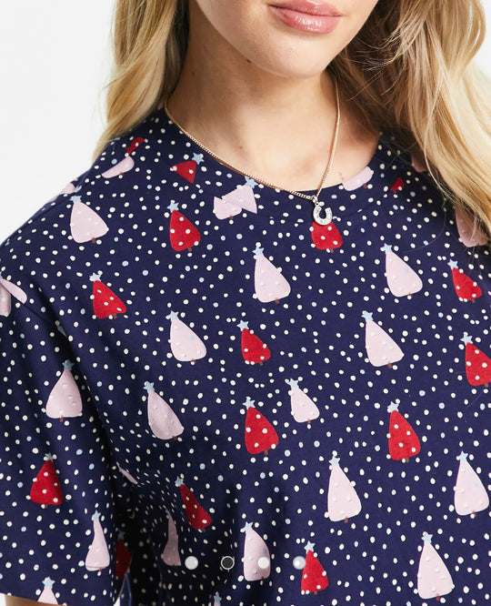 Monki co-ord Christmas tree pyjama top in navy