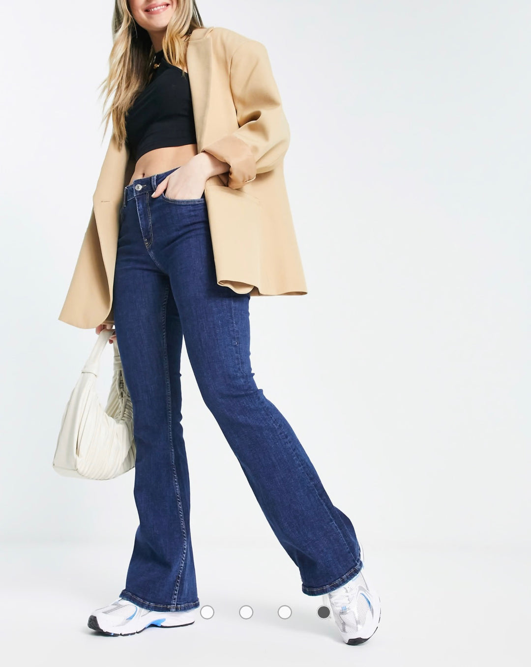 MNG Denim Regular Mid Waist Flared Jeans in Mid Blue