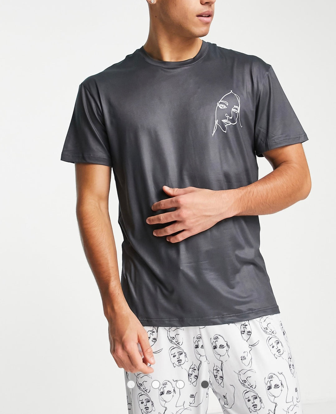 Loungeable face print long pyjama set in black and white