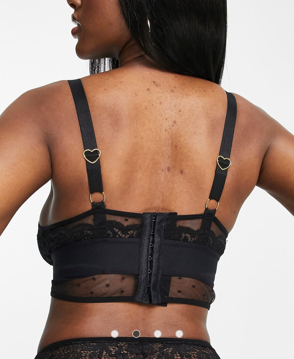 Tutti Rouge Fuller Bust Savannah longline dobby mesh and lace mix bralette in black