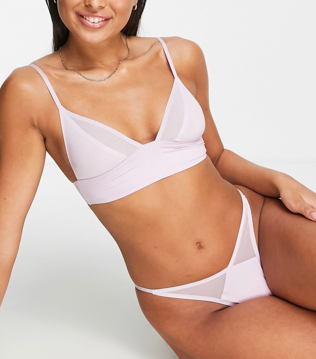 ASOS DESIGN Essie mesh & microfibre longline bra in purple