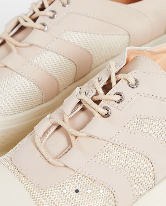 Public desire hault chunky lace up shoes in beige