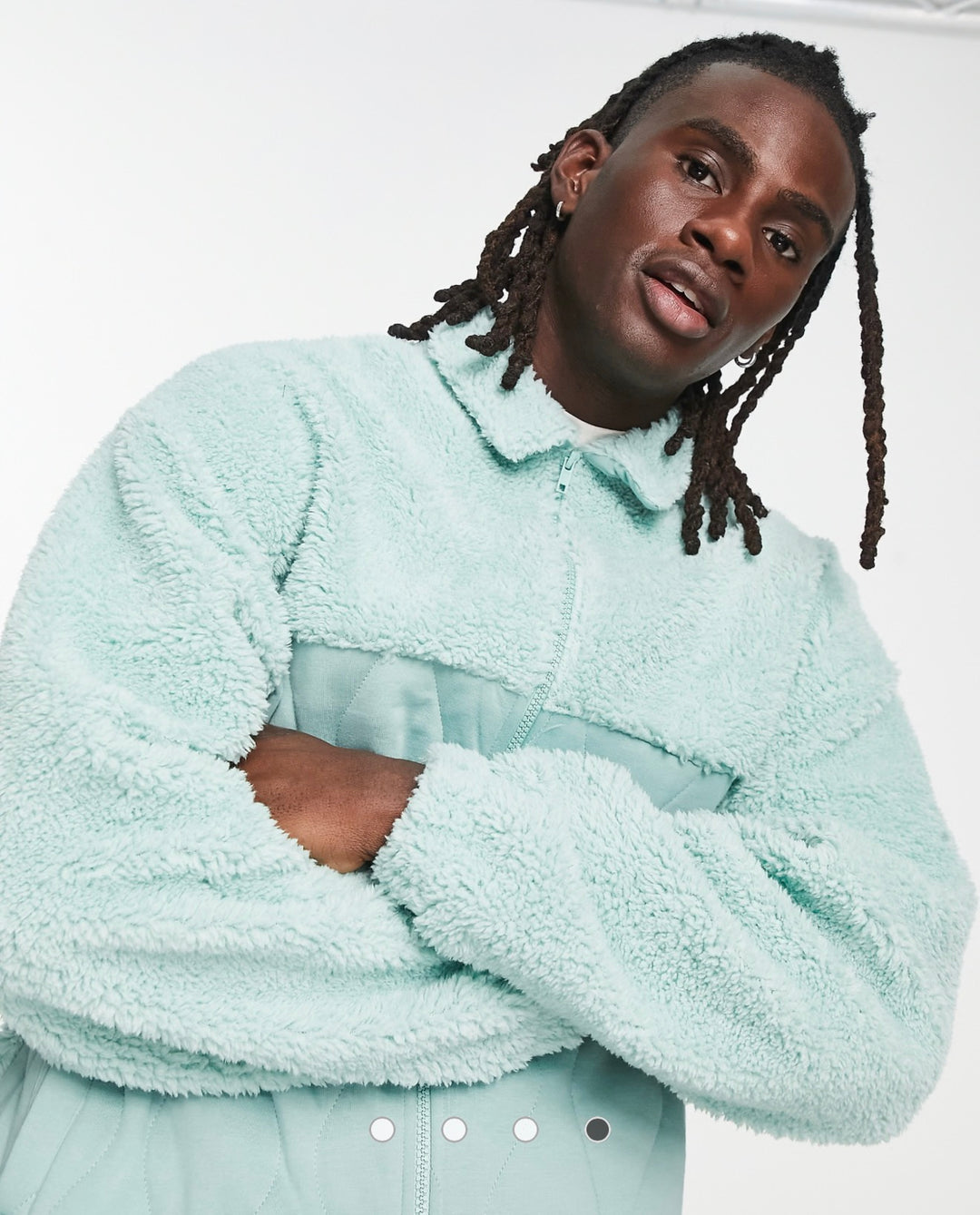 ASOS DESIGN oversized borg & quilted jacket in green blue surf