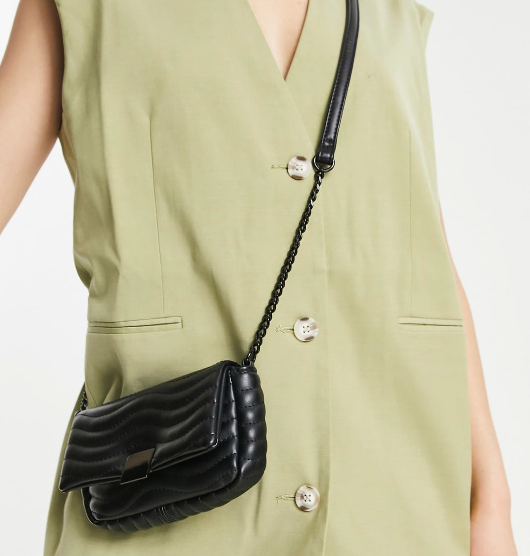ASOS DESIGN mini detail quilted cross body bag with adjustable strap in black