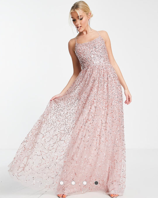 Maya all over embellished cross back maxi dress in taupe blush