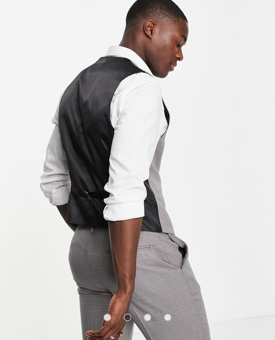 ASOS DESIGN wedding slim waistcoat in charcoal crosshatch