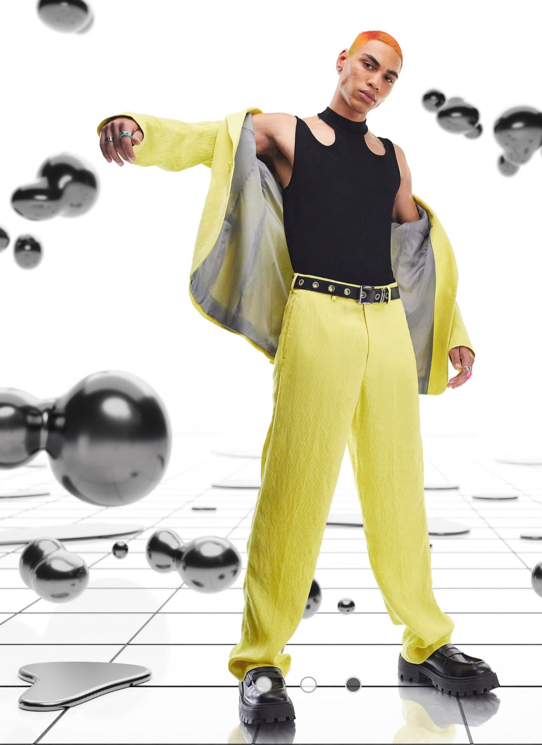 ASOS DESIGN wide leg suit trousers in yellow crinkle