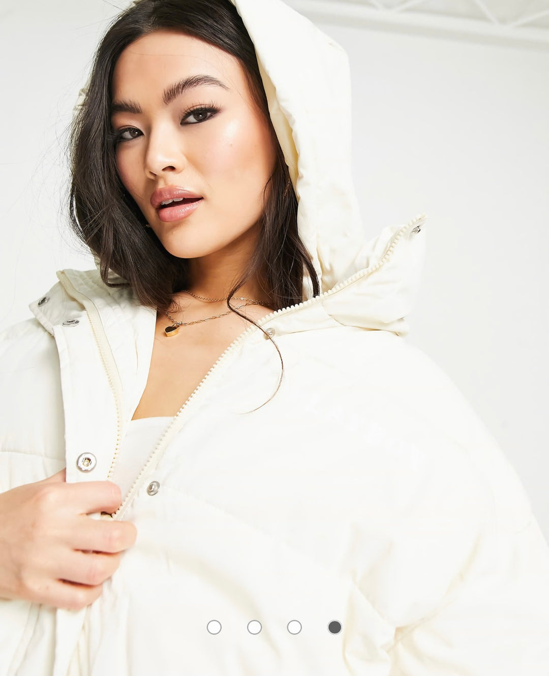 Missguided Playboy cinched waist hooded puffer jacket in stone