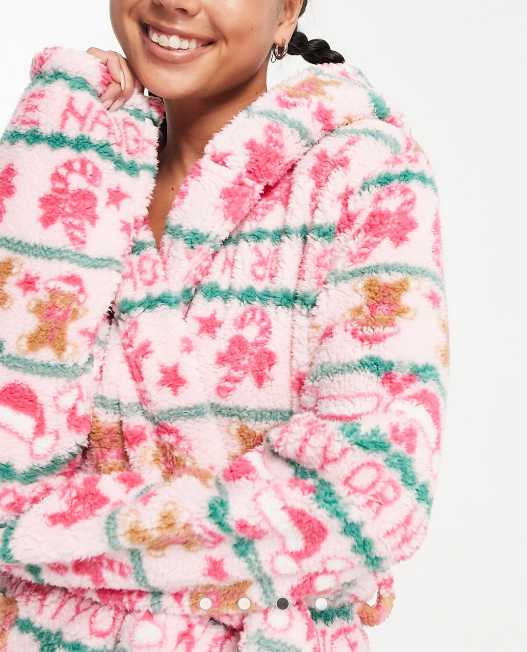 ASOS DESIGN Christmas fairisle borg mini robe in pink