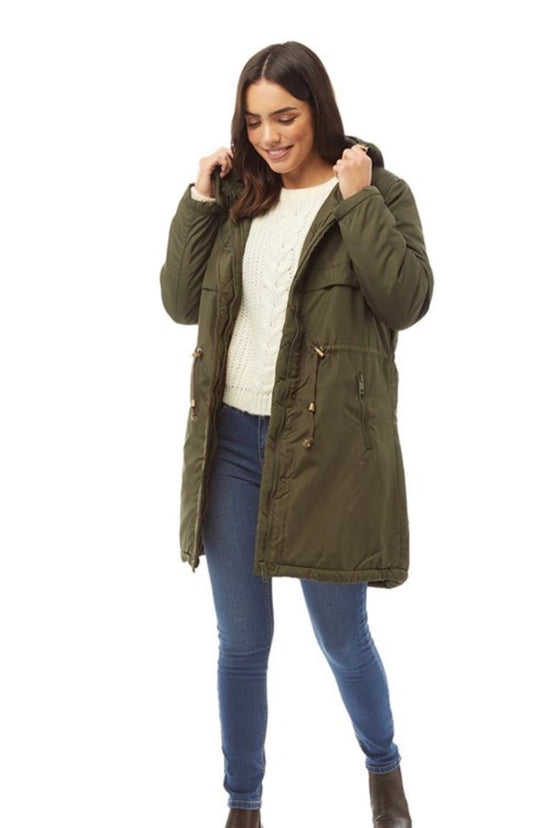 Brave Soul egypt parka coat in khaki