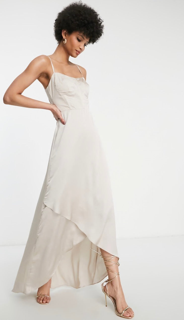 TFNC Tall Bridesmaid satin cami dress in mink