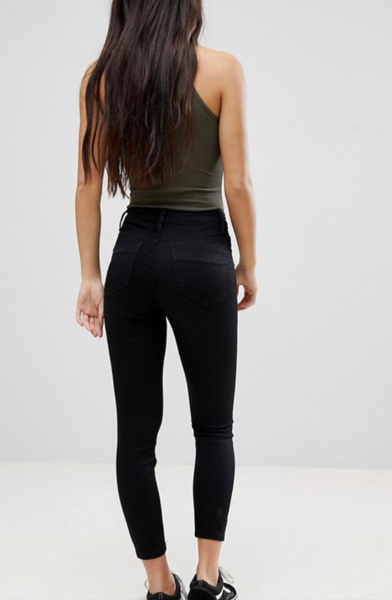 ASOS DESIGN petite high rise ridley 'skinny' jeans in black