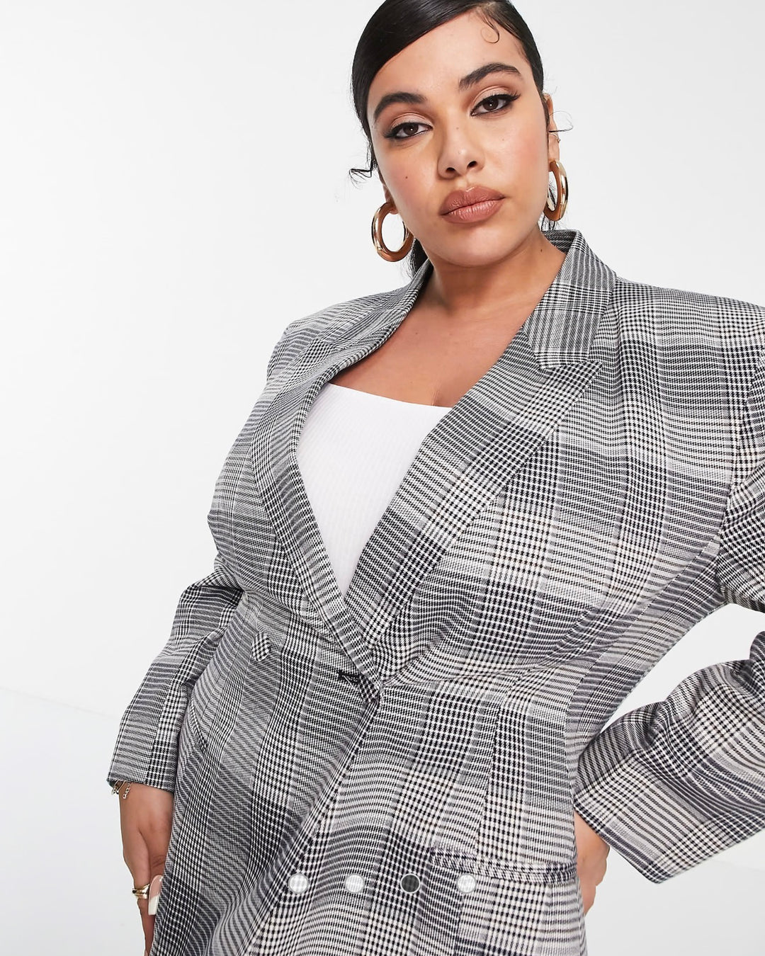 ASOS DESIGN Curve premium moulded hip suit blazer in check
