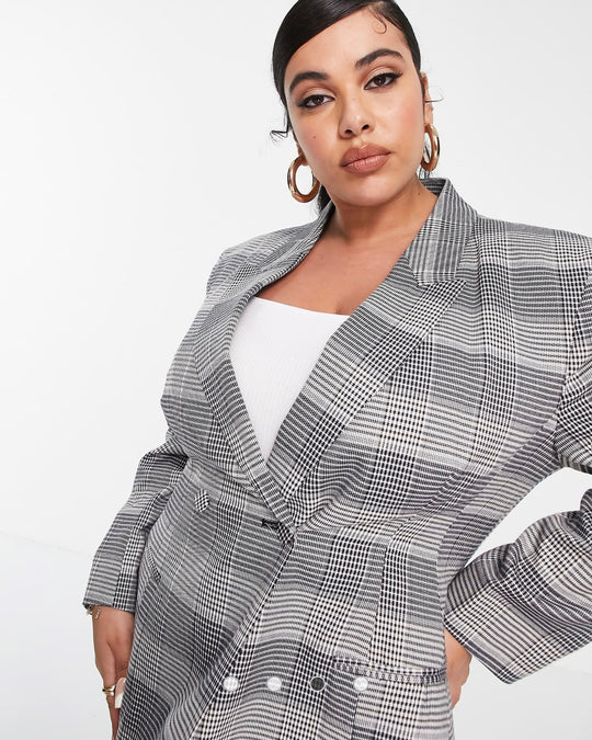 ASOS DESIGN Curve premium moulded hip suit blazer in check
