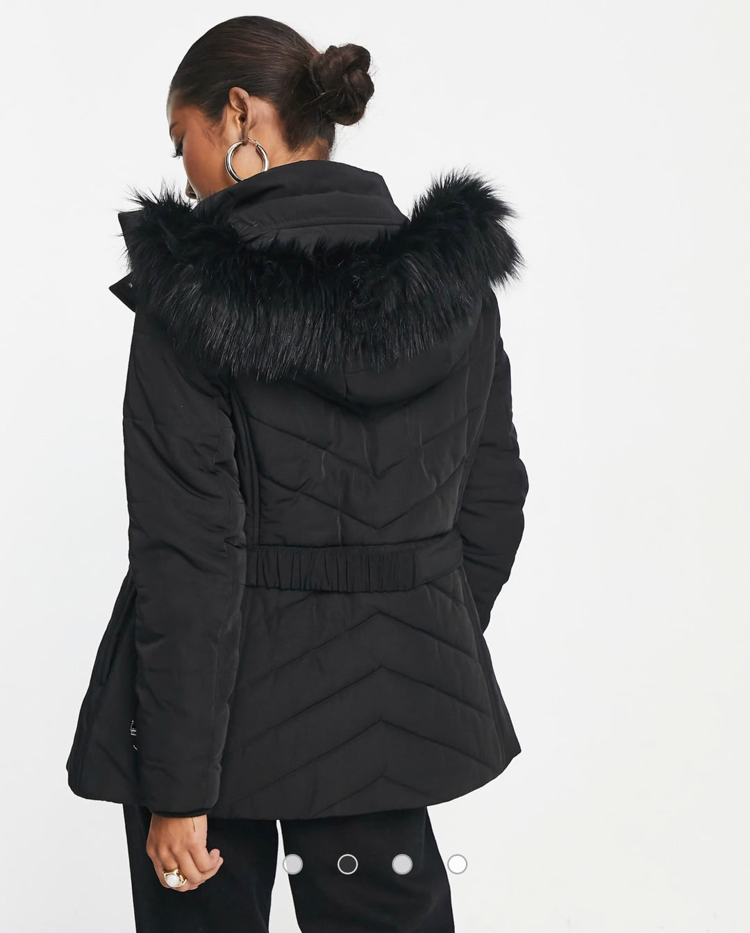 Forever New Petite quilted longline jacket with belt in black