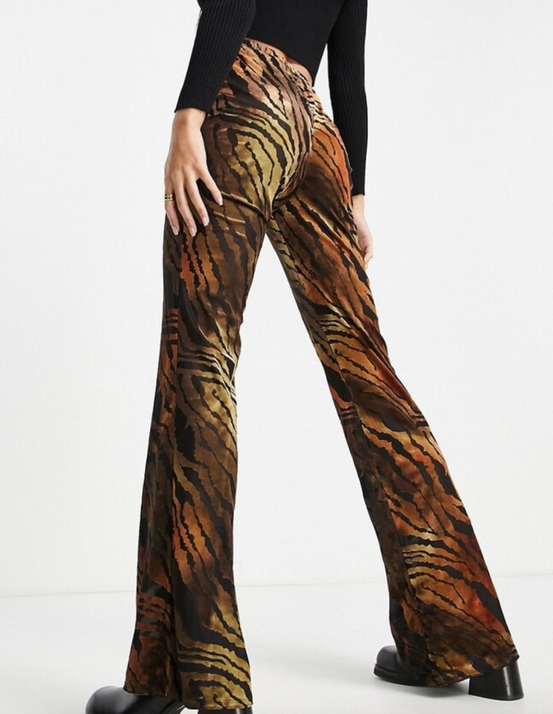ASOS DESIGN flare trouser in burnout animal