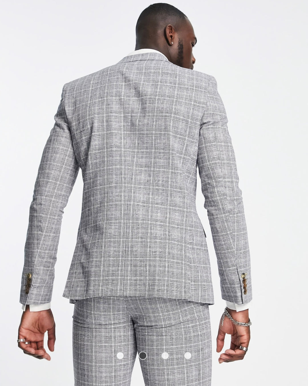Harry Brown checked double breasted slim fit suit jacket in grey