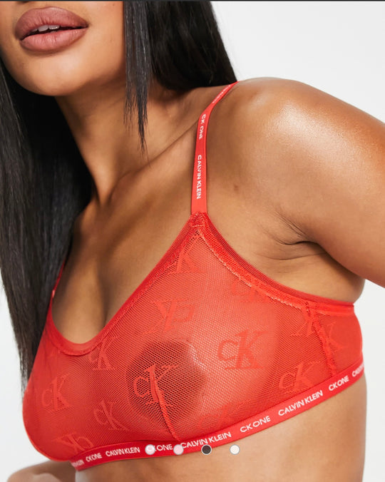 Calvin Klein CK One logo mesh unlined bralette in tuscan terracotta