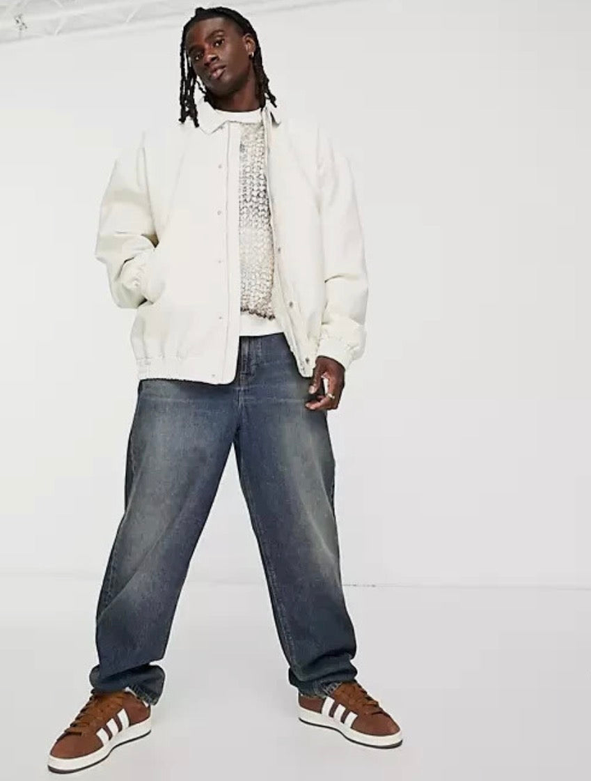 ASOS DESIGN extreme oversized faux leather bomber in beige