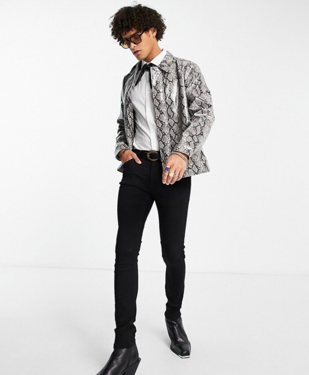 ASOS DESIGN snake print harrington jacket in grey