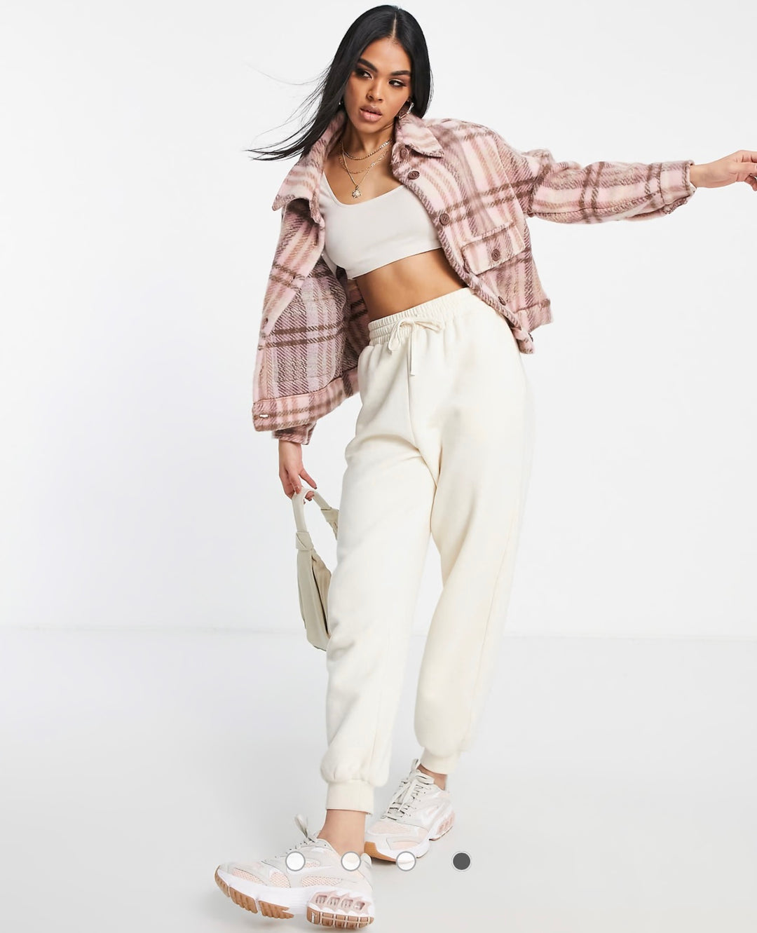 QED London trucker jacket in neutral check