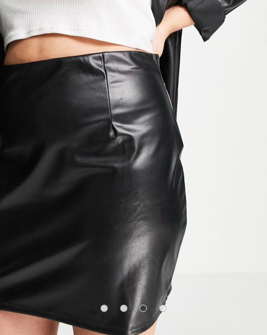 ASOS DESIGN curve super seamed leather look mini skirt in black