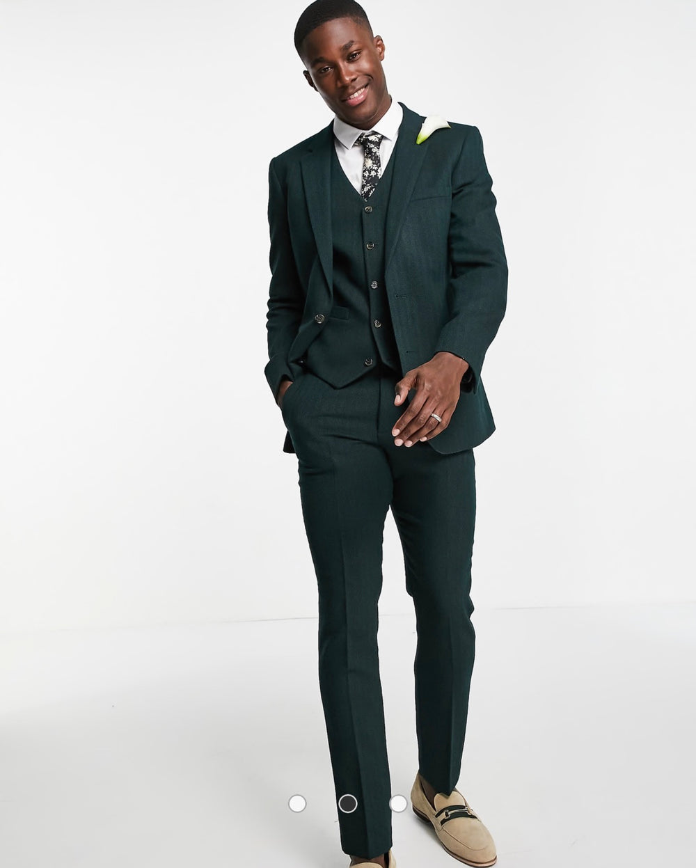 ASOS DESIGN wedding skinny wool mix suit trousers in forest green herringbone