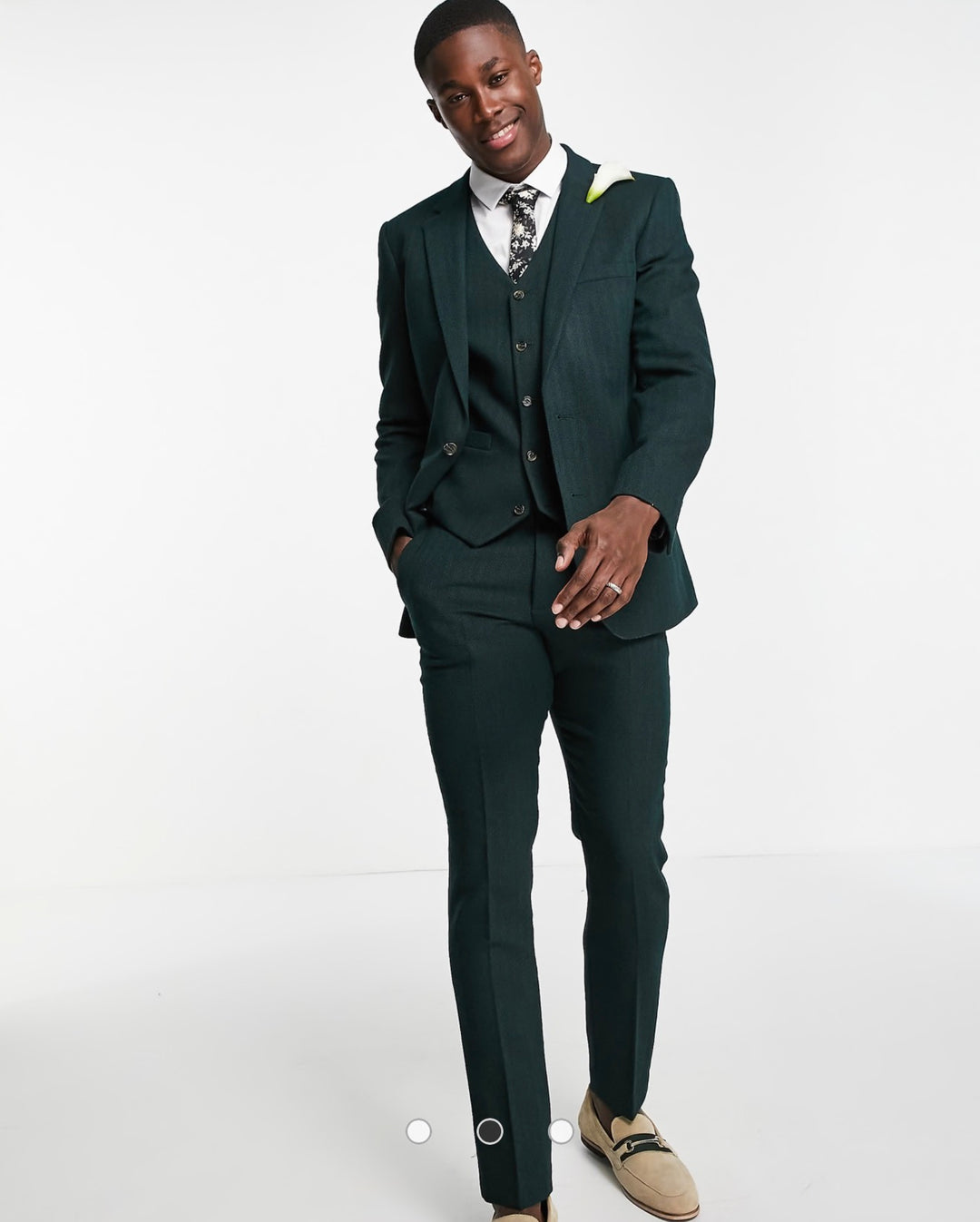 ASOS DESIGN wedding skinny wool mix suit trousers in forest green herringbone