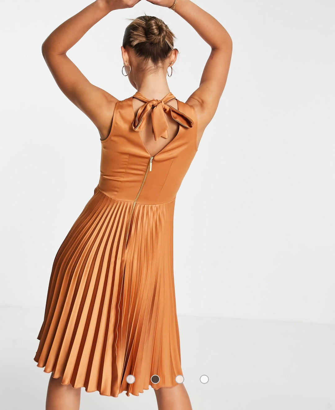 Closet London high neck pleated midi dress in rust