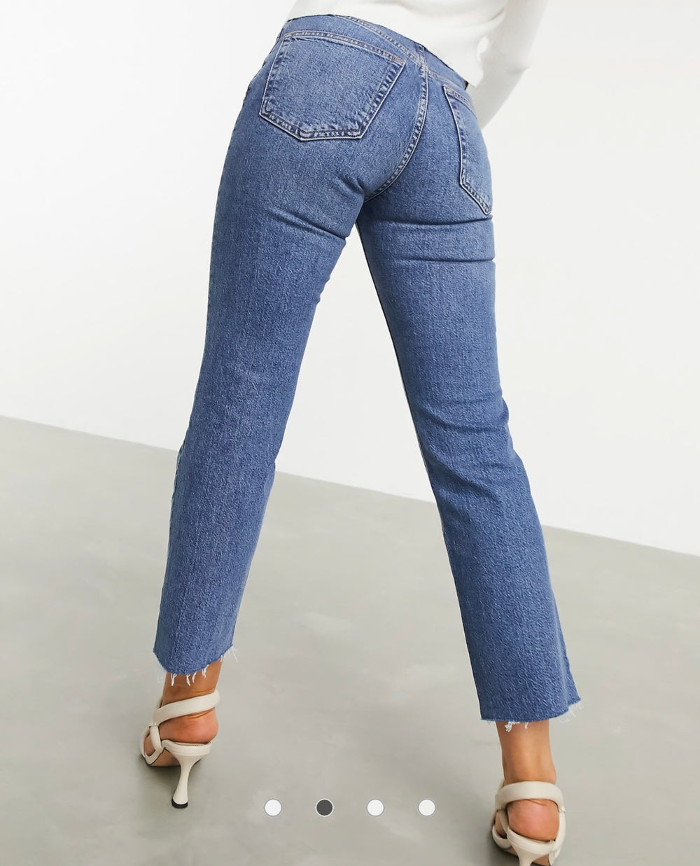 ASOS DESIGN Petite high rise stretch 'effortless' jeans in midwash blue