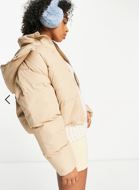 Brave Soul bunny hooded puffer jacket in camel